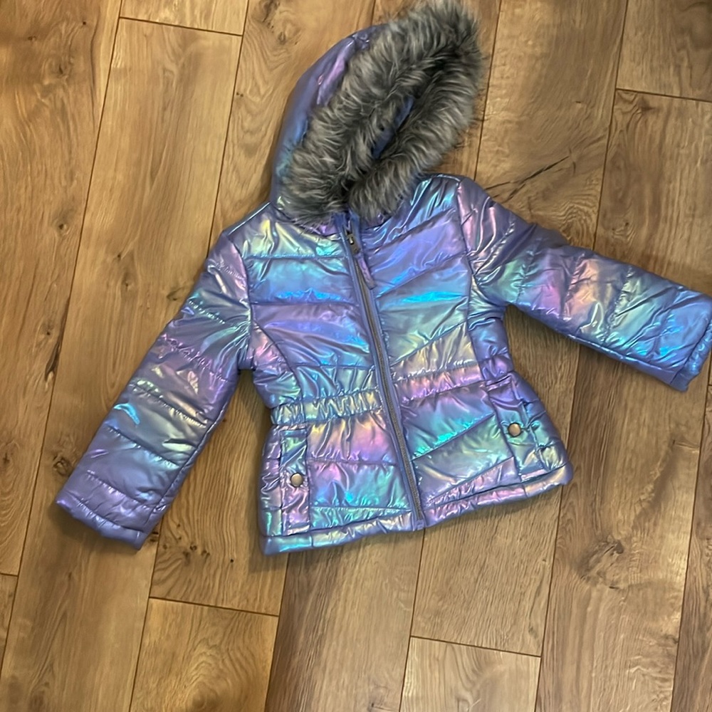 Rothschild Iridescent Puffer Jacket with Faux Fur Hood